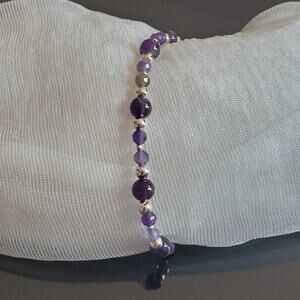 Silver and Amethyst Adjustable Bracelet February Birthstone Gift for Her
